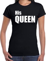 His queen t-shirt zwart met witte letters voor dames L