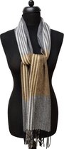 cashmere sjaal dames - cashmere sjaal heren - kasjmier sjaal - luxe sjaal - Luxe ThannaPhum Cashmere sjaal 30 bij 164 cm - Grijs geel gestreept