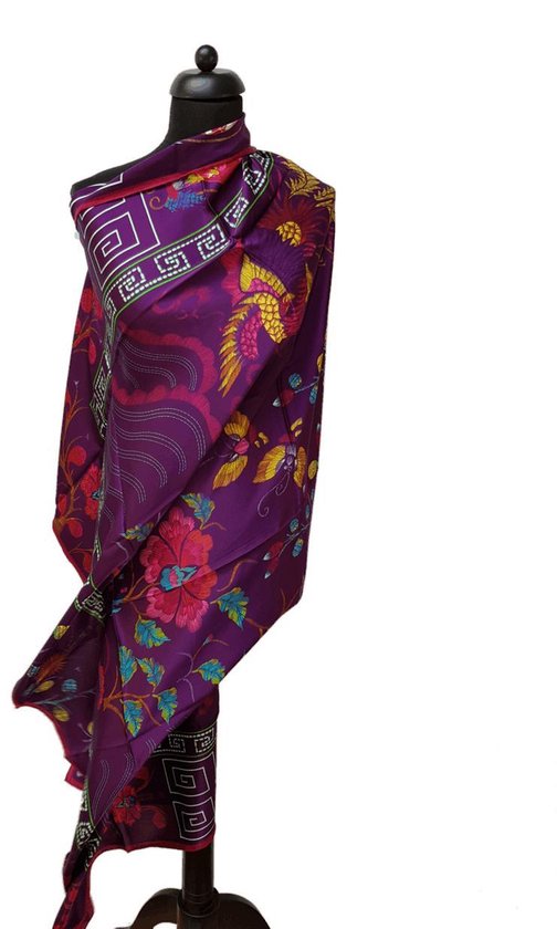 regenval Margaret Mitchell stok ThannaPhum Luxe zijden sjaal met Chinees design paars 130 x 130 cm | bol.com
