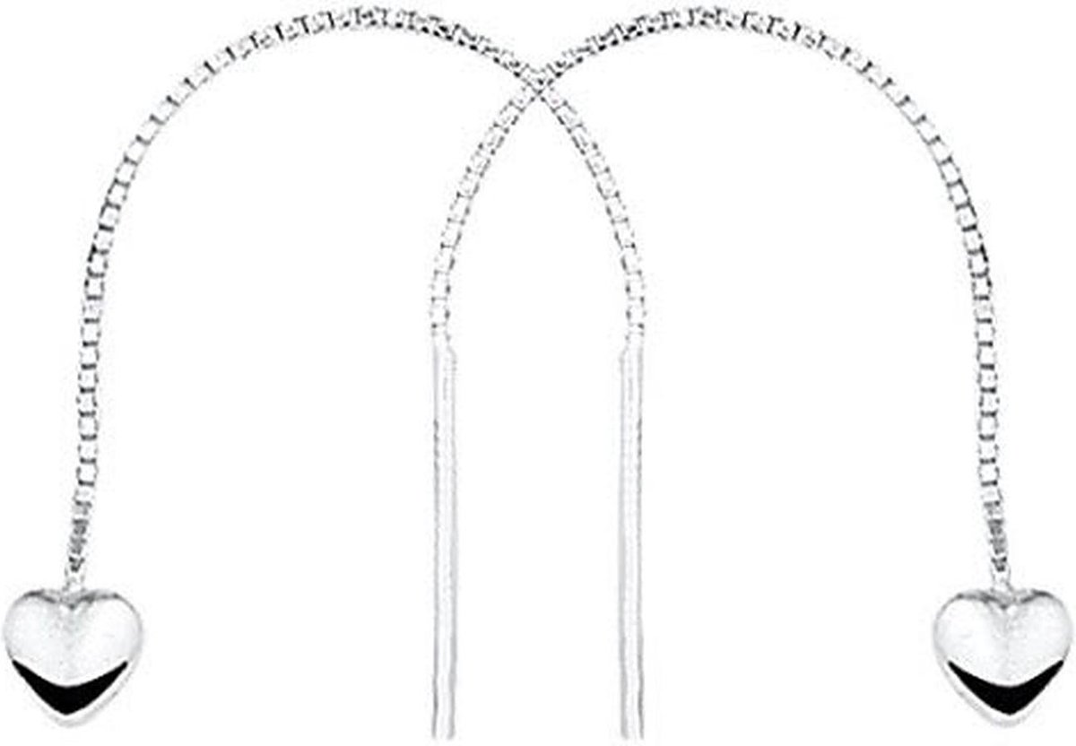 YO&NO - Oorbellen - Zilver - Doortrekoorbellen -  Hart - 5/6.5mm -  Sieraden Vrouw - Gerhodineerd - Zilver 925