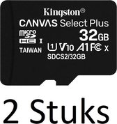 2 Stuks Kingston Technology Canvas Select Plus flashgeheugen 32 GB MicroSDHC Klasse 10 UHS-I - Inclusief Adapter