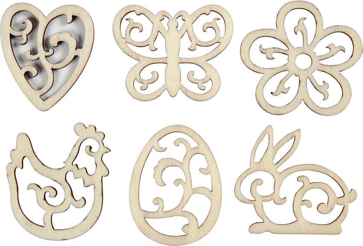 Creotime Houten figuren, d: 40 mm, 24 assorti