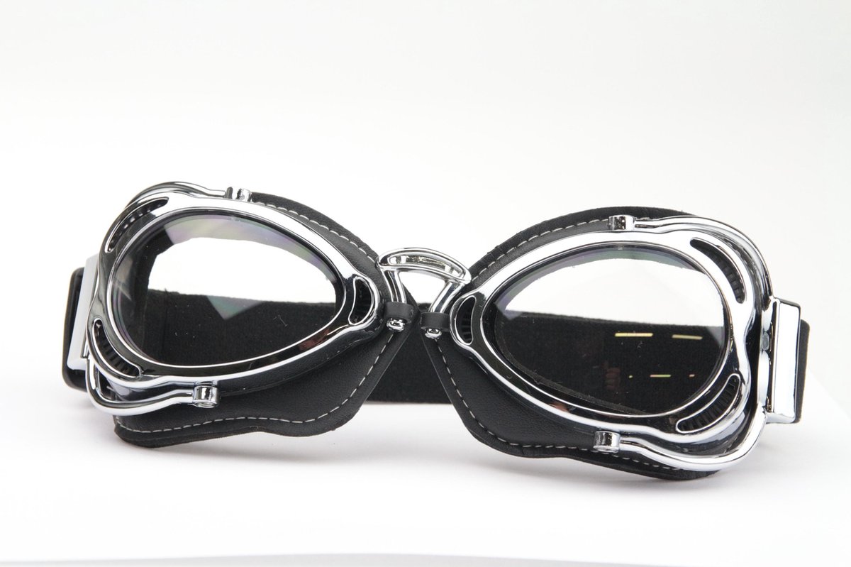 CRG Radical Motorbril - Chrome Retro Motorbril - Motorbril voor Heren - Helder Glas