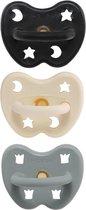 HEVEA dental speen trio 3 stuks | orthodontisch 3-36 mnd | outerspace black - Milky White - gorgeous grey