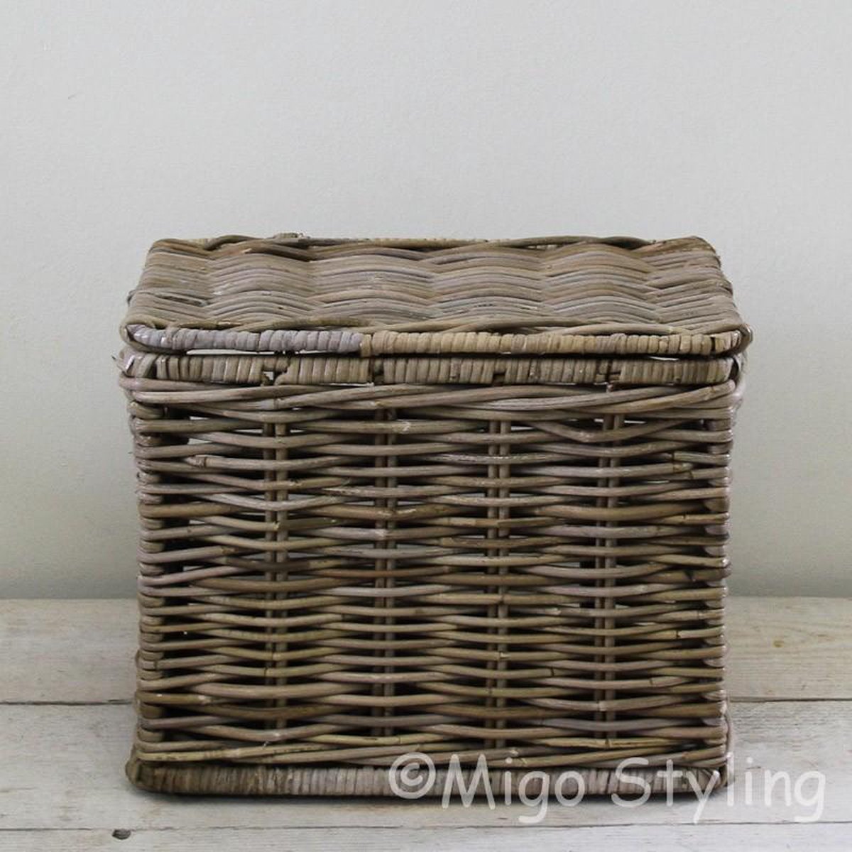 Opbergmand - Met deksel - 37x26xH30 - Riet - Rotan - Fietsmand - Rechthoek