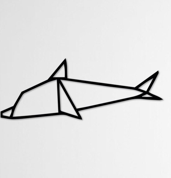 LINE ART, DOLFIJN - Dolfijn zwart - Wanddecoratie - Hout - XL 80 cm