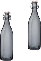 Set van 2 stuks grijze giara flessen met beugeldop - Woondecoratie giara fles - Grijze weckflessen