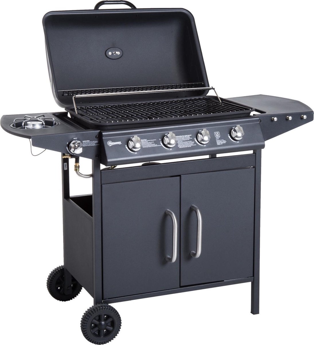 Sunny Barbecuegrill trolley op gas met thermometer RVS zwart
