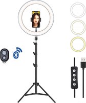 GIIVE – 14 Inch LED Ringlamp set – 2,1 meter statief – Telefoonhouder en Bedieningspaneel – Ringflitser - Fotostudio – Salons – Vlog lamp
