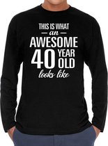 Awesome 40 year / geweldige 40 jaar cadeaushirt long sleeves zwart heren -  Verjaardag cadeau XL