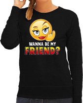 Funny emoticon sweater Wanna be my friend zwart voor dames XL