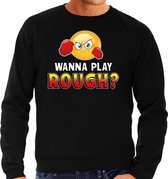 Funny emoticon sweater Wanna play rough zwart heren S (48)