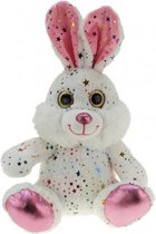 Pluche witte paashaas/hazen knuffel met metallic sterretjes 25 cm speelgoed - Wit haasje knuffeldier - Haas/konijn Pasen