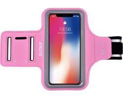 ATHLETIX Sportarmband - Universele Hardloop Armband - iPhone, Samsung & Huawei - Reflecterend, Spatwaterdicht, Sleutelhouder, Verstelbaar - Neopreen - Roze Sportarmband