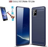 Samsung Galaxy Note 10 Lite / A81 Carbone Brushed Tpu Blauw Cover Case Hoesje - 1 x Tempered Glass Screenprotector CTBL