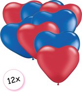 Ballonnen Hart Rood & Blauw 12 stuks 26 cm
