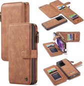 Samsung Galaxy S20 Ultra Leren portemonnee hoesje met uitneembare telefoon case bruin