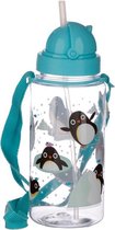 Drinkfles met rietje pinguin - Puckator - 250ML - Blauw