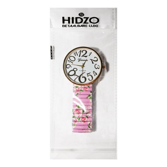 Hidzo Horloge Geneva - Elastische Band - ø 37 mm - Roze - PLastic - In  Horlogedoosje | bol.com