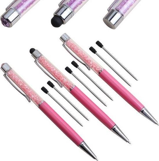3 stuks balpen / stylus pen roze crystal +6 navullingen | bol.com