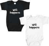 Rompertjes baby met tekst - Spit happens - Romper wit - Maat 74/80