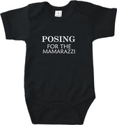 Rompertjes baby met tekst - Posing for the Mamarazzi - Romper zwart - Maat 50/56