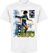 Diego Maradona Boca Old Skool T-Shirt - Wit - XXL