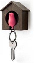 sleutelhanger Vogelhuisje bruin huisje met roze vogel sleutelhouder