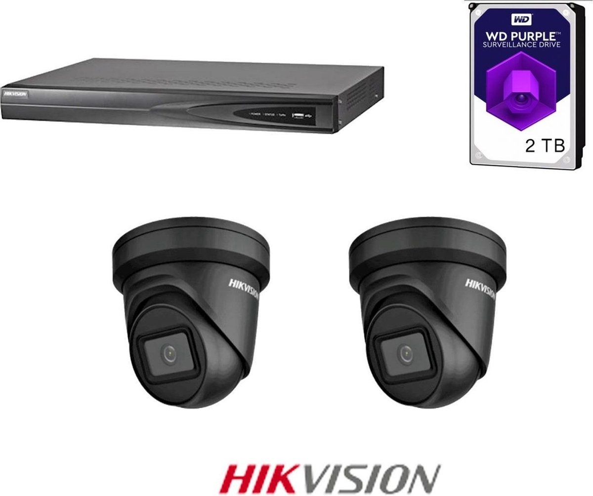 HIKVISION Exir Dome 6MP 2.8mm Black Set, 4K 4-channel recorder incl 2TB WD Purple, 2x EXIR 6MP Dome's 2.8mm + beugels en gratis netwerkkabel. - Hikvision