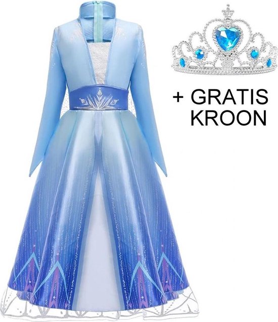 Elsa jurk + gratis Frozen kroon - 98/104 (110) 3-4 jaar Prinsessenjurk  Verkleedkleding | bol.com