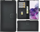 Samsung Galaxy S20 hoesje - Bookcase - Portemonnee Hoes Echt leer Wallet case Antiek Zwart