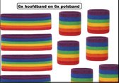 6x Hoofdband en 6x polsband regenboog - Zweetband pols band fitness festival gay pride regenboog thema feest