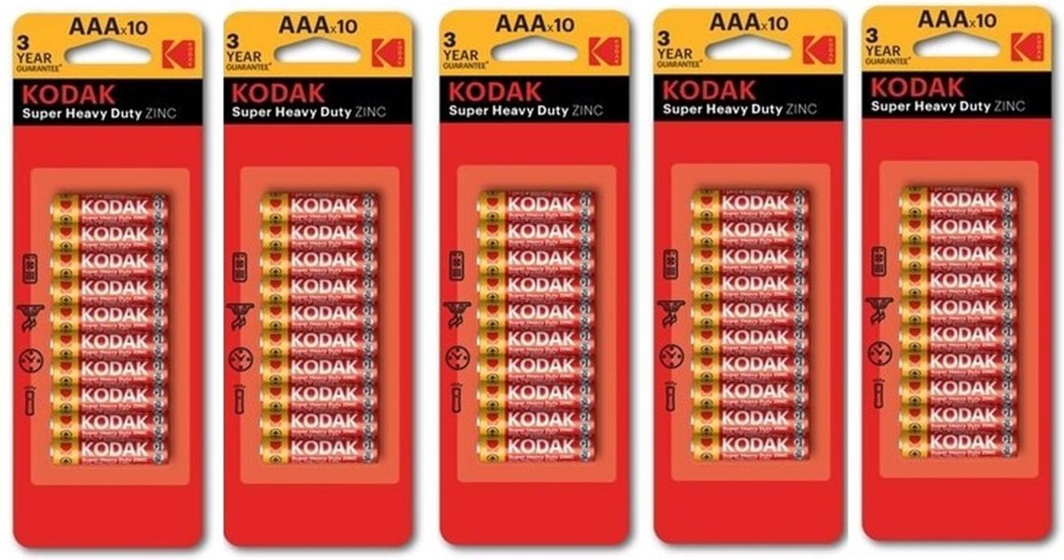 Kodak AAA/LR03 ZINC Super Heavy Duty alkaline 1.5V - 50 Stuks (5 Blisters a 10st)