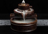 Brûle-encens à refoulement / porte-encens cascade céramique noire "moulin" marron + 40 cônes d'encens