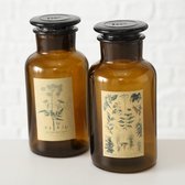 Pot met deksel - 2 stuks - Vintage - Bruin - Glas - Kruiden - Decoratie