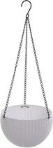 Hangpot (wit) met metalen ketting (16 cm, geweven uiterlijk, kunststof) | Plantenhanger