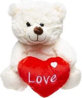 Wit knuffelbeer met hart - 23 cm - Pluche - Love hart - Knuffeldier - Leuk cadeau, Romantisch geschenk Valentijnsdag Beer