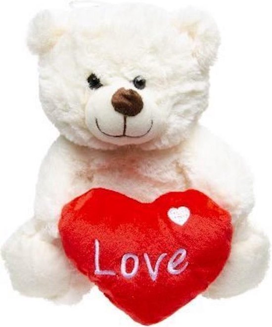 Wit knuffelbeer hart 23 cm - Pluche - Love hart - Knuffeldier - cadeau,... | bol.com