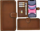 iPhone 11 Pro hoesje - Bookcase - Portemonnee Hoes Echt leer Wallet case Antiek Cognac Bruin