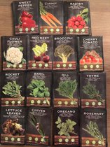 Tuin zaatjes 15 stuks leuk voor de kinderen of voor je zelf / bloemkool - red beet-broccoli - cherry tomato - wortels - radijs - rocket- basil- dill - thyme- bladsla- bieslook - or