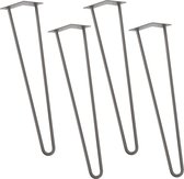 Meubelpoot - Tafelpoot - Hairpin - Set van 4 stuks - Staal - 2 Punt model - Lengte 72 cm - Kleur grijs / metaal kleurig