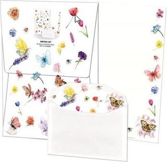 Bekking & Blitz - Briefpapier met enveloppen - 10 vellen briefpapier - Inclusief enveloppen - Vlinders & bloemen - Michelle Dujardin
