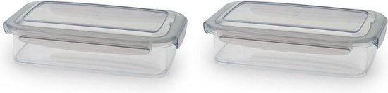 Set van 2x Vershoudbakje met klikdeksel - Antraciet - 1,2 liter - 24 x 15,2 x 6.1 cm - 100% luchtdicht & waterdicht - Vaatwasser/magnetron bestendig - Meal prep bewaardoos