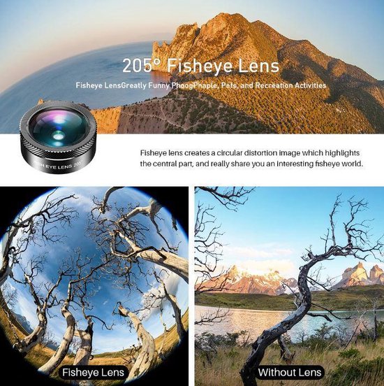 APEX 6 in 1 Telefoon Camera Lens Set – Fish Eye Lens – Super Groothoek Lens – Macro Lens – Star Filter Lens – Zwart