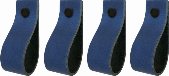 Poignées / Boucle en cuir - 4 pièces - BLEU - taille M (19 x 2,5 cm) - avec 3 vis de couleur