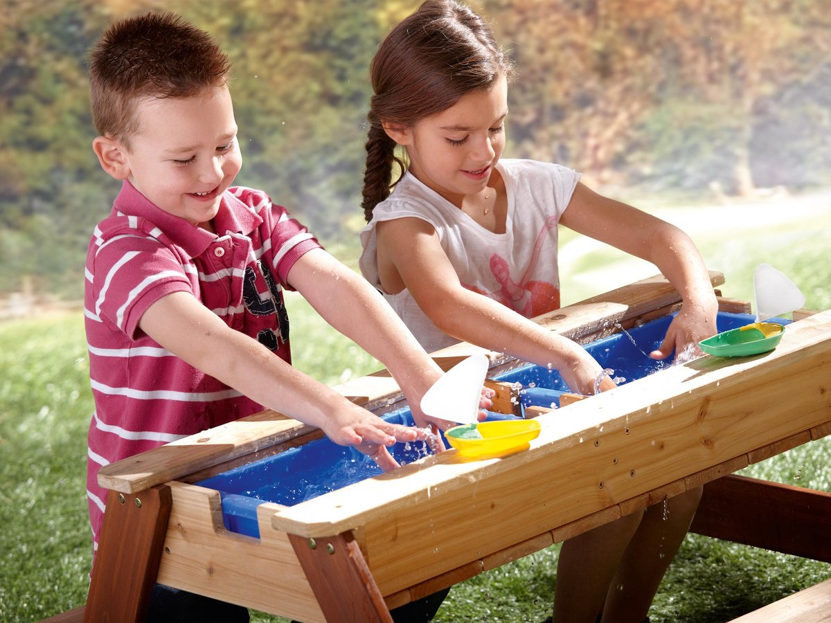 AXI Nick Zand & Water Picknicktafel in Bruin - Met in hoogte verstelbare Parasol in Groen/Wit - Multifunctionele Picknick tafel van FSC hout - Picknick tafel voor kinderen van hout — afbeelding 13