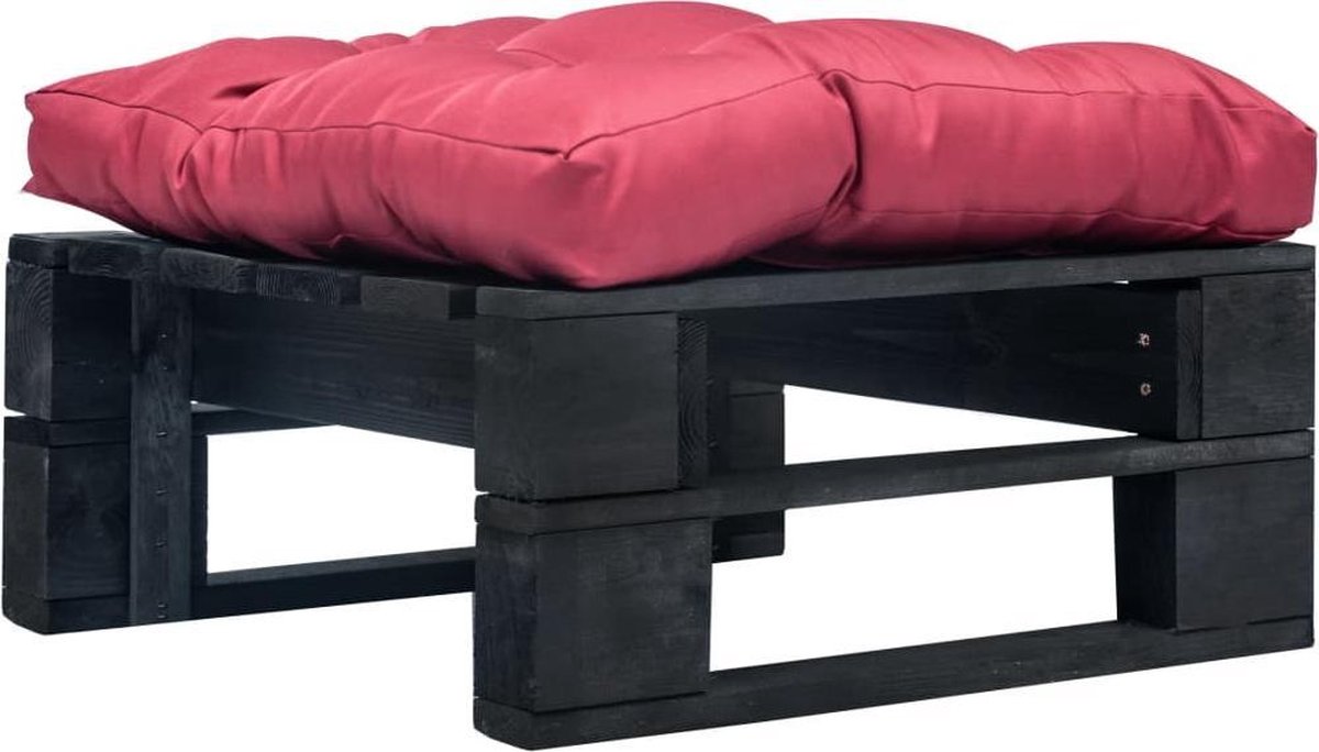 vidaXL Tuinpoef - met - rood - kussen - pallet - hout - zwart Zwart en rood