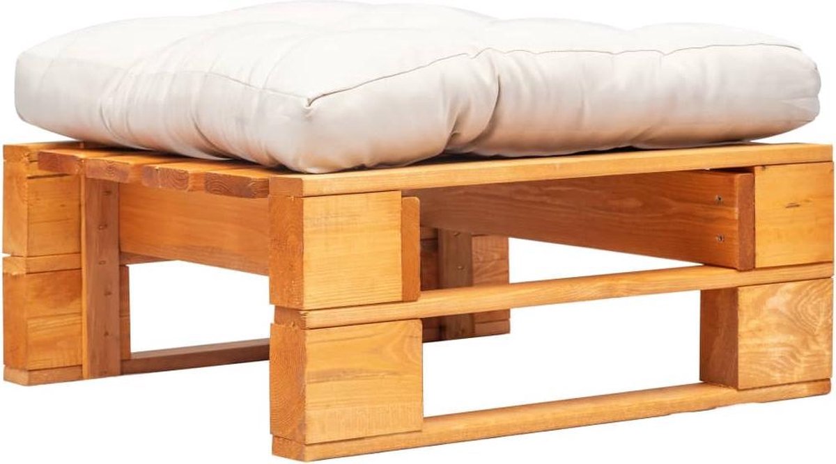 vidaXL Tuinpoef - met - zandkleurig - kussen - pallet - hout - honingbruin Bruin en zandkleurig