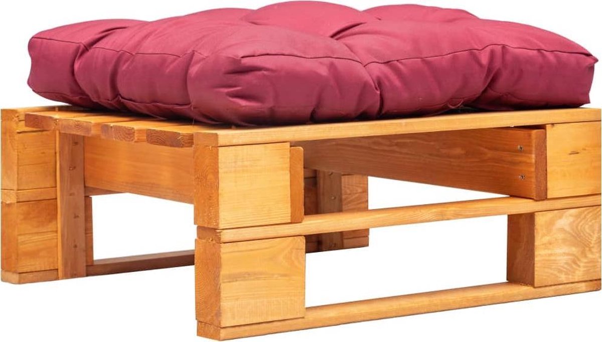 vidaXL Tuinpoef - met - rood - kussen - pallet - hout - honingbruin Bruin en rood