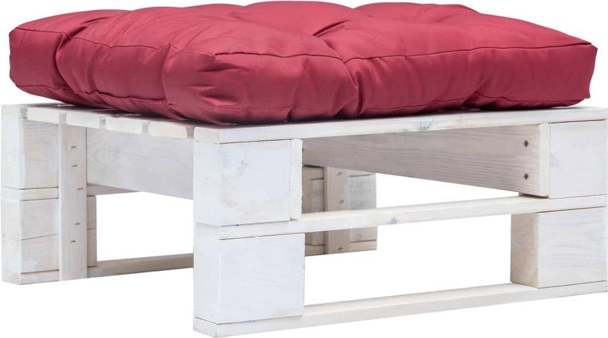 vidaXL Tuinpoef - met - rood - kussen - pallet - hout - wit Wit en rood